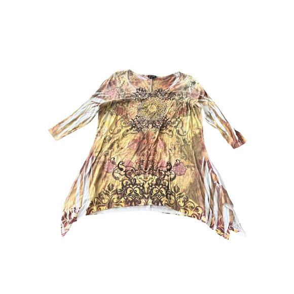Cal‎ Style USA XL Vintage Y2K Boho Rhinestone Embellished Long Sleeve Top USA - Picture 1 of 6